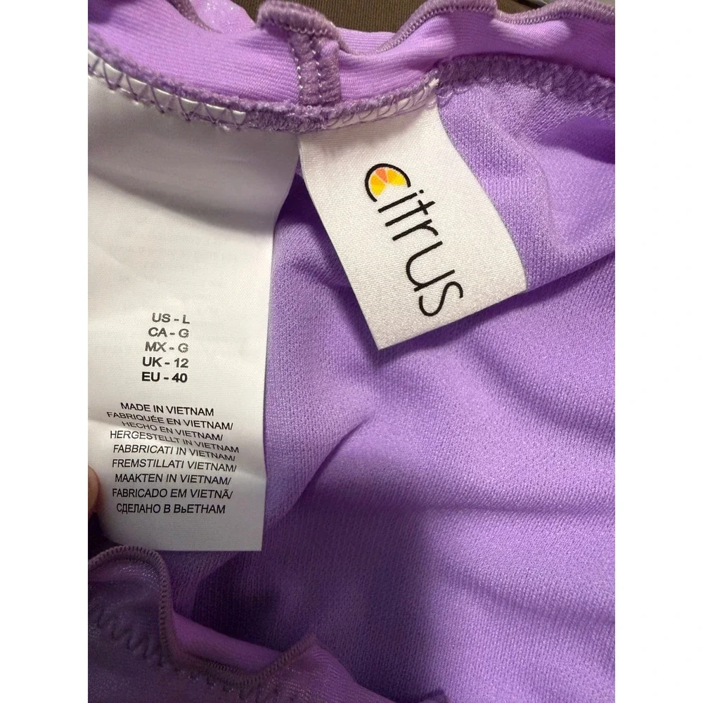 Citrus Purple Metallic Ruffle Ruched Back Bikini Bottom UPF 50+ Womens Large